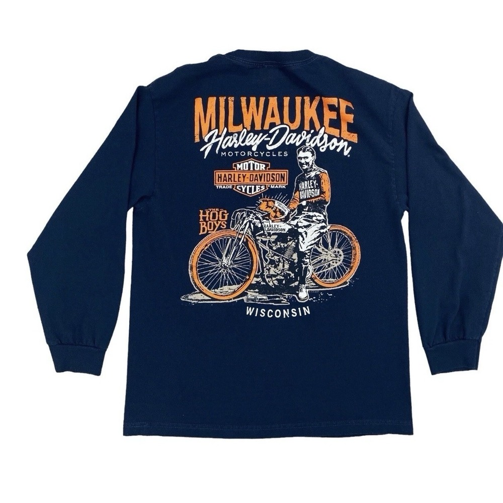 Harley Davidson Motorcycle T-Shirt M Milwaukee Black Long Sleeve Cotton Hog Boys